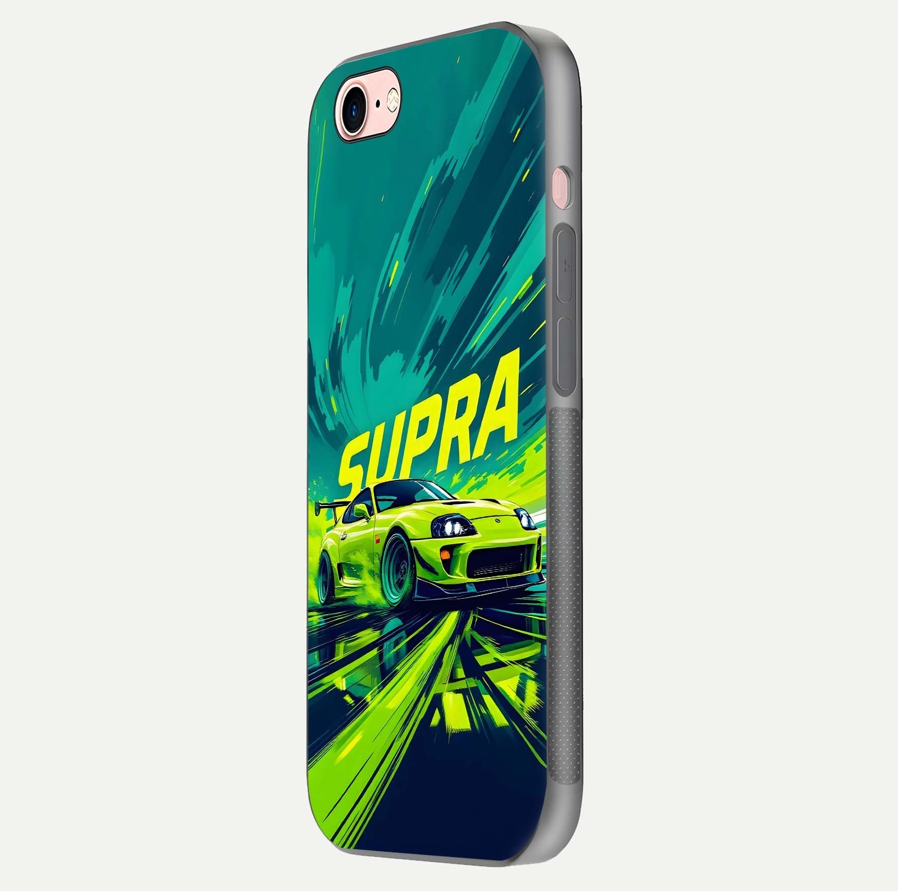 Electric Supra Thunder Glass Case for iPhone 6 Plus side-angle photo showing sleek car outline and reflective shine