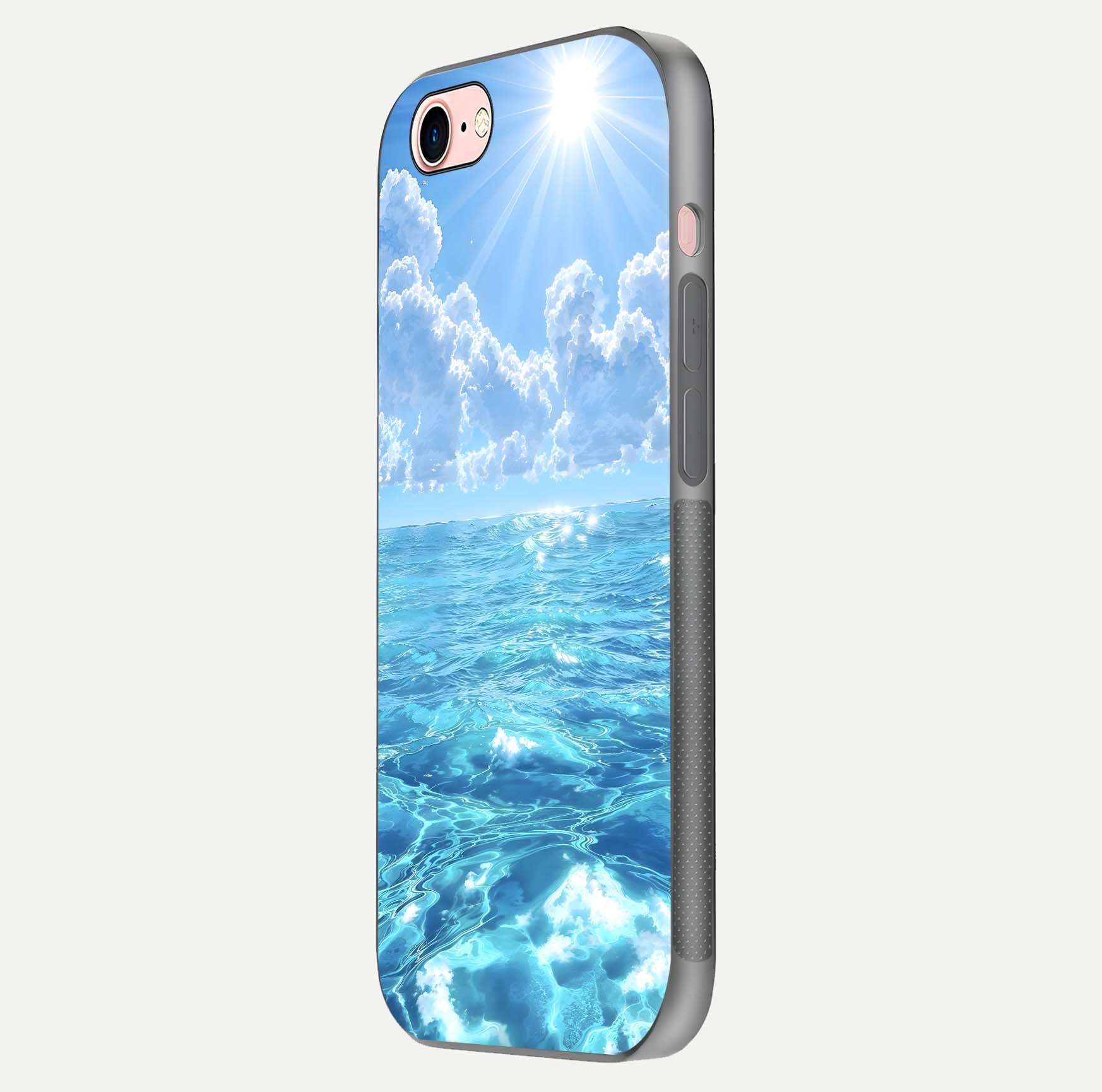 Endless Ocean Horizon Glass Case for iPhone 6 Plus side-angle photo showing reflection glow and wave tone