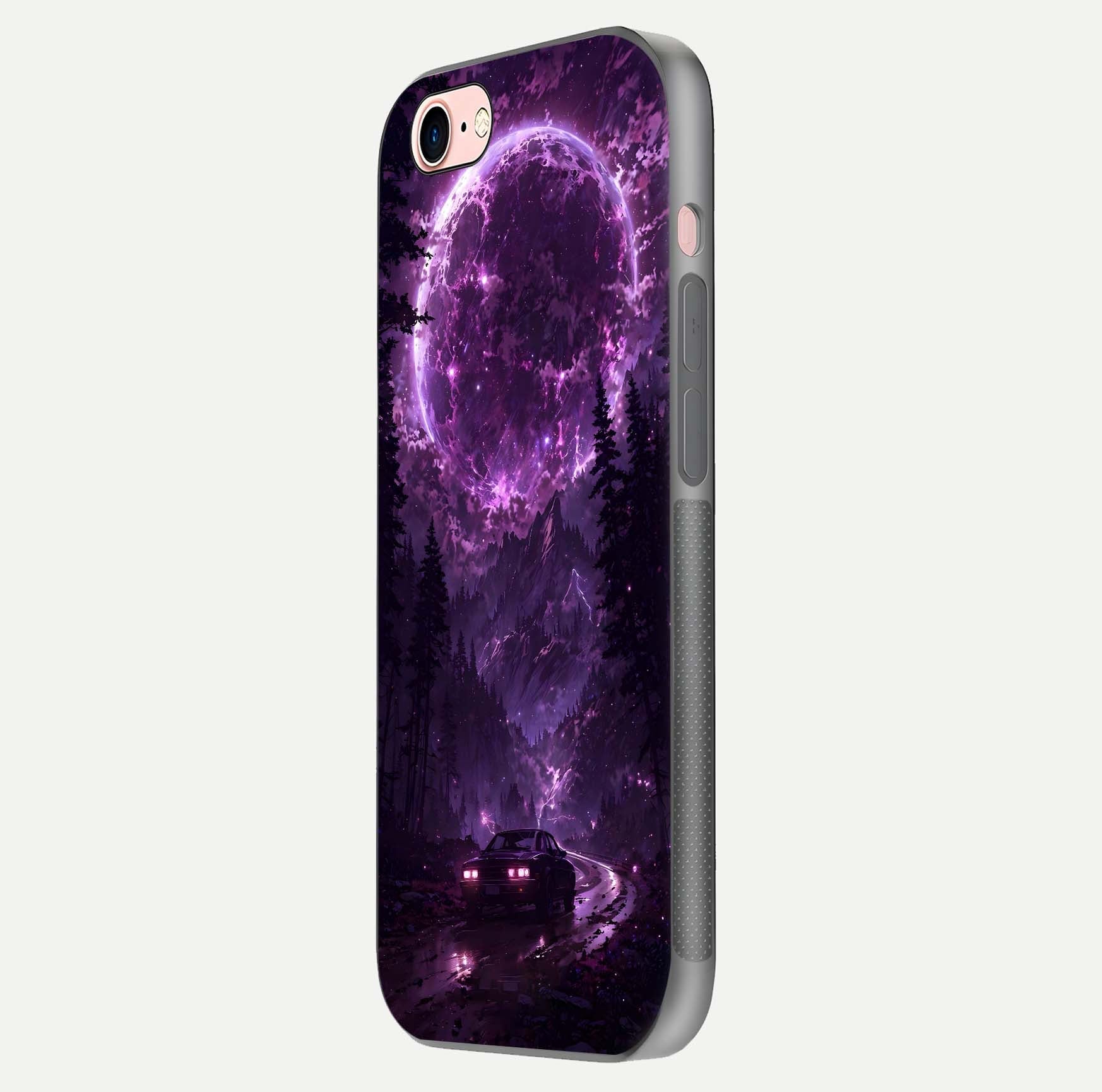 Eternal Cosmic Drive Glass Case for iPhone 6 Plus side-angle image showing reflection texture and color contrast