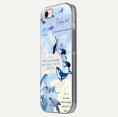 Faithful Ocean Promise Glass Case for iPhone 6 Plus side-angle photo showing reflection glow and color clarity
