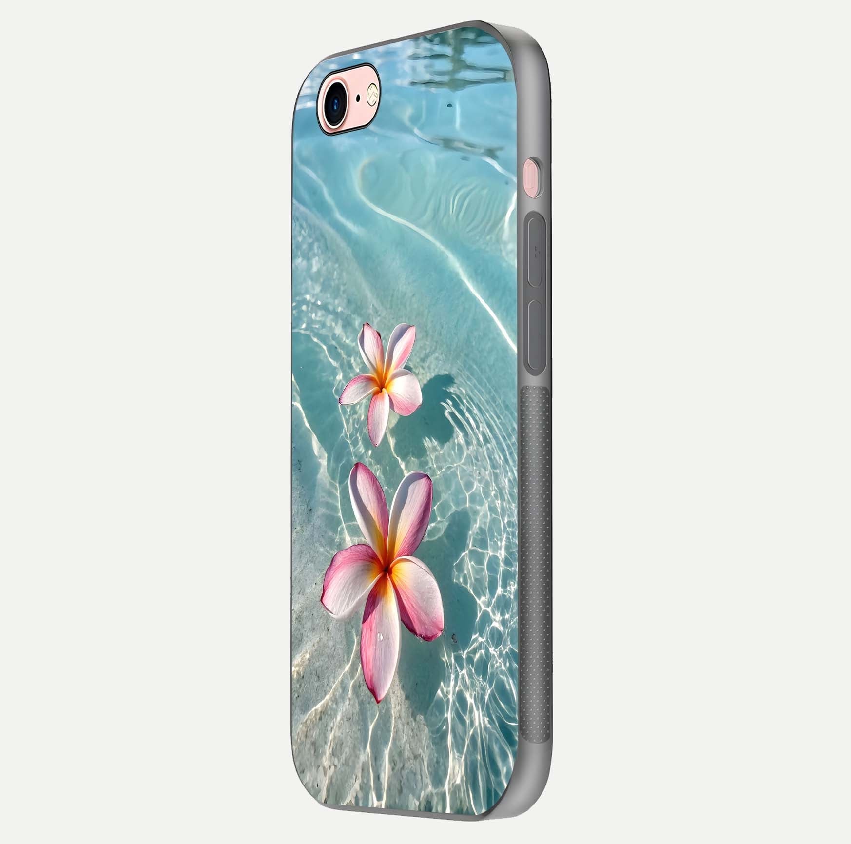 Floating Bloom Bliss Glass Case for iPhone 6 Plus side-angle photo showing smooth reflection and elegant curve