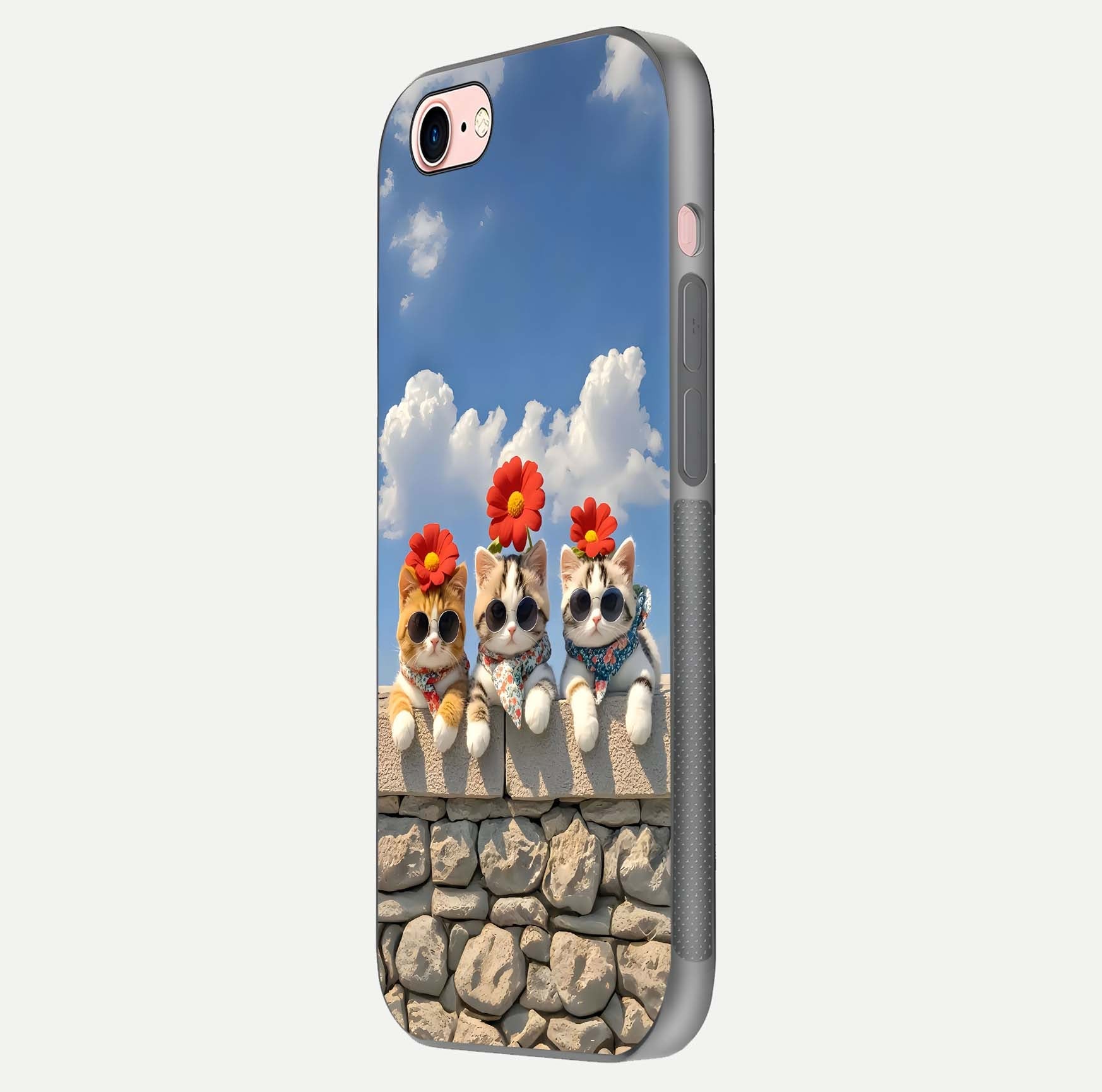 Floral Kitty Squad Glass Case for iPhone 6 Plus side-angle photo showing reflection glow and polished surface
