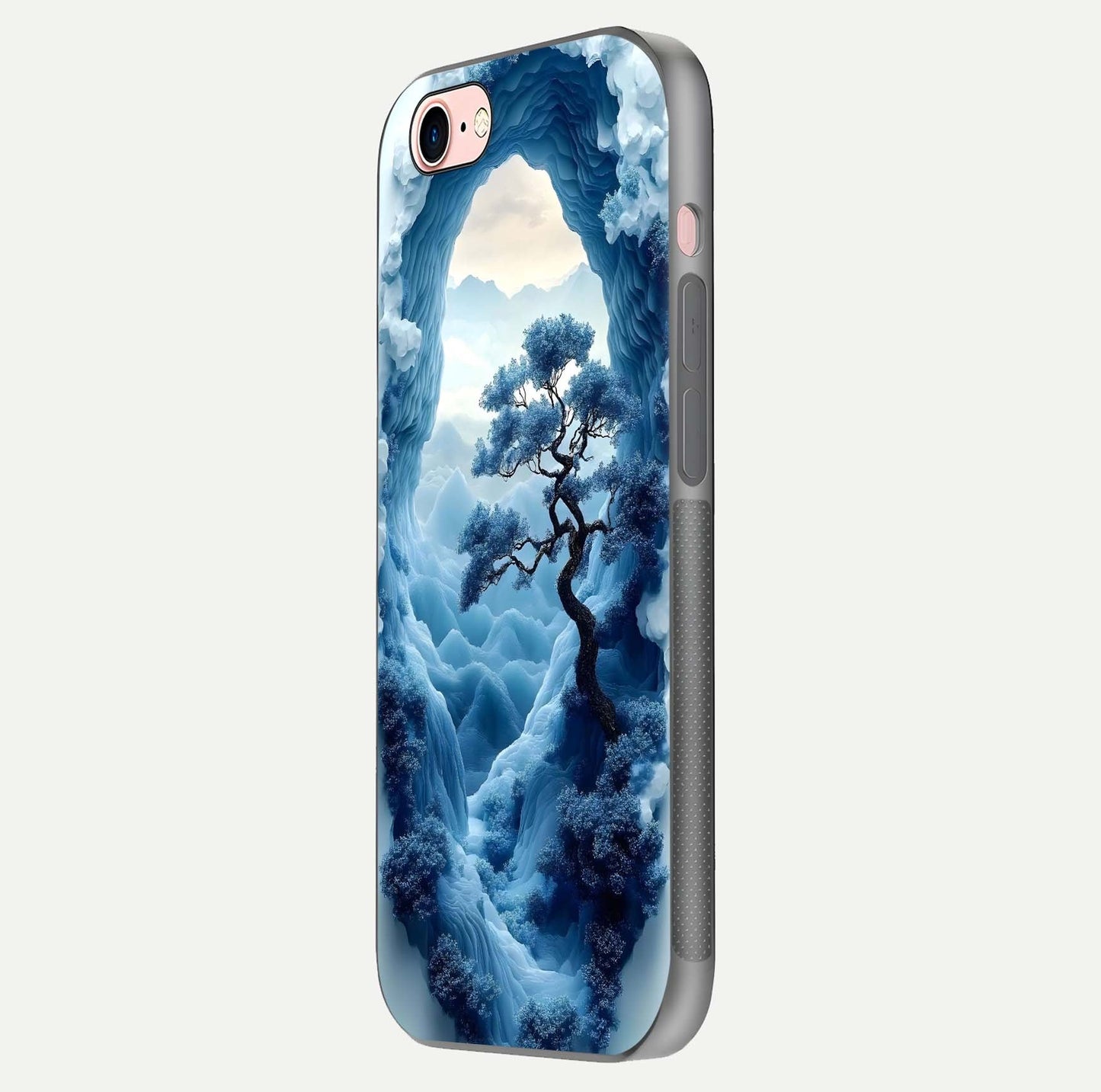 Frozen Serenity Gate Glass Case for iPhone 6 Plus side-angle photo showing reflective surface and cold tones