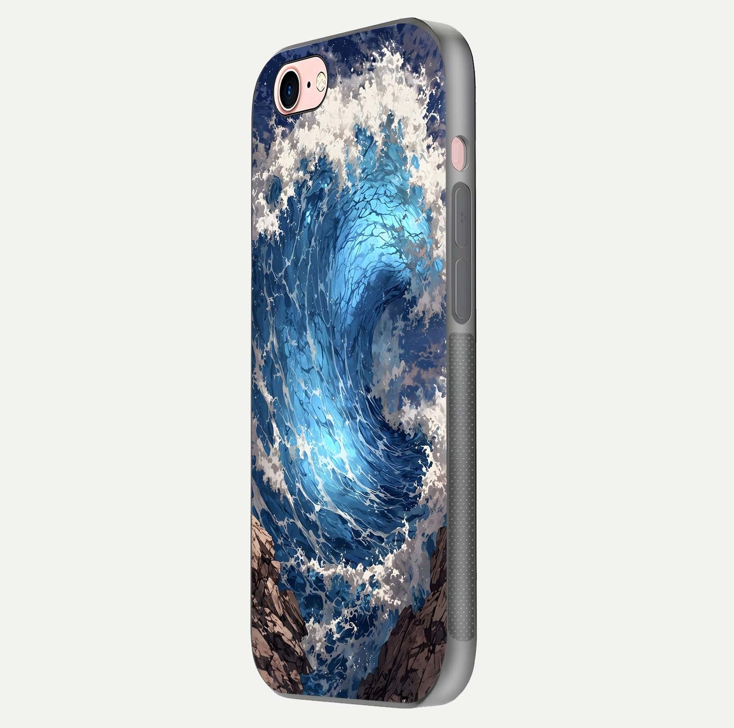 Giant Ocean Wave Glass Case for iPhone 6 Plus side-angle image showing light reflection and ocean detail