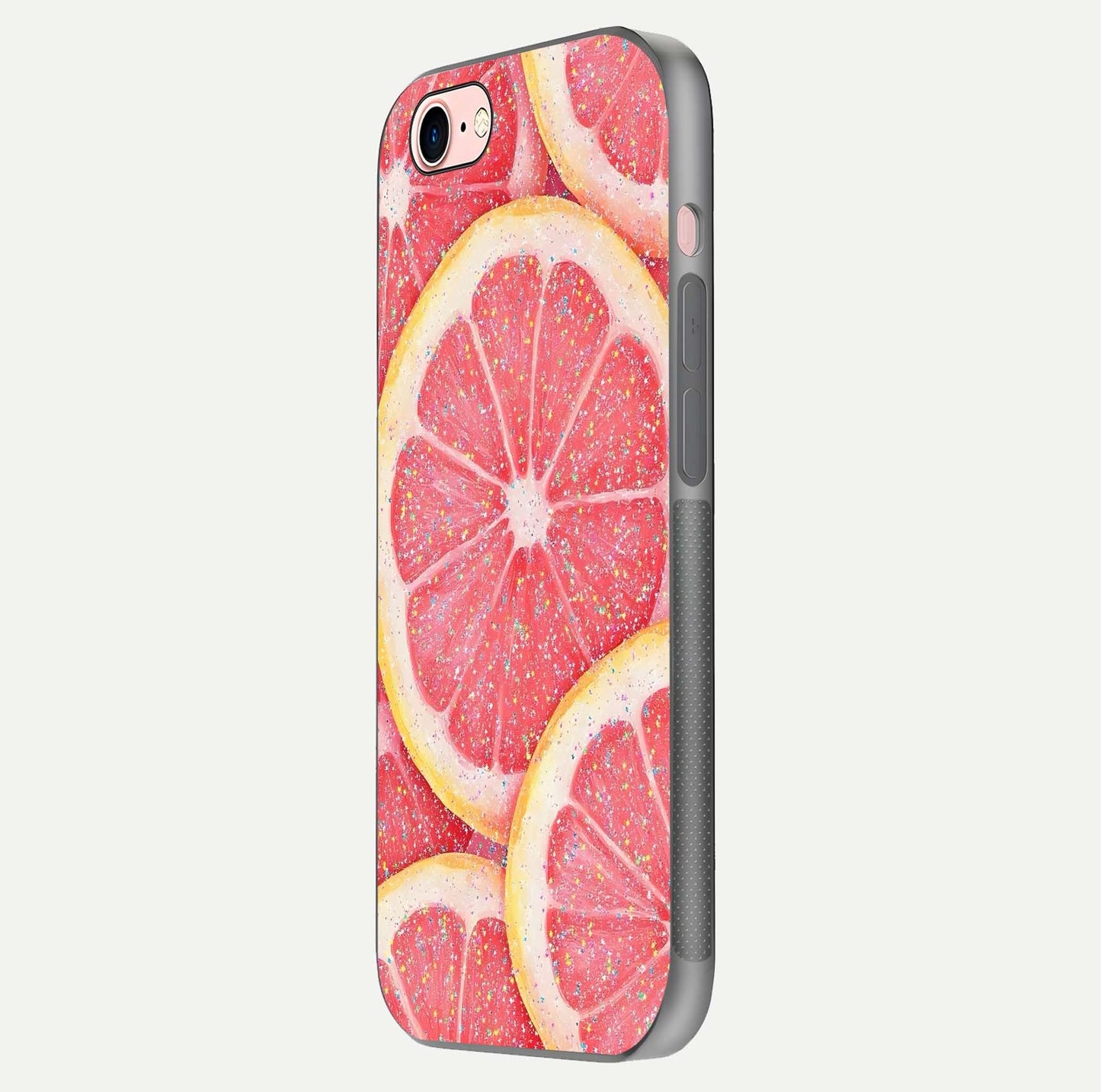 Glitter Grapefruit Glass Case for iPhone 6 Plus side-angle image showing reflection glow and polished edges