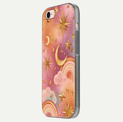 Golden Celestial Dreams Glass Case for iPhone 6 Plus side-angle image capturing reflection brightness and starry detail
