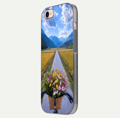 Golden Field Journey Glass Case for iPhone 6 Plus side-angle image showing golden glow, reflection shine, and curved edge
