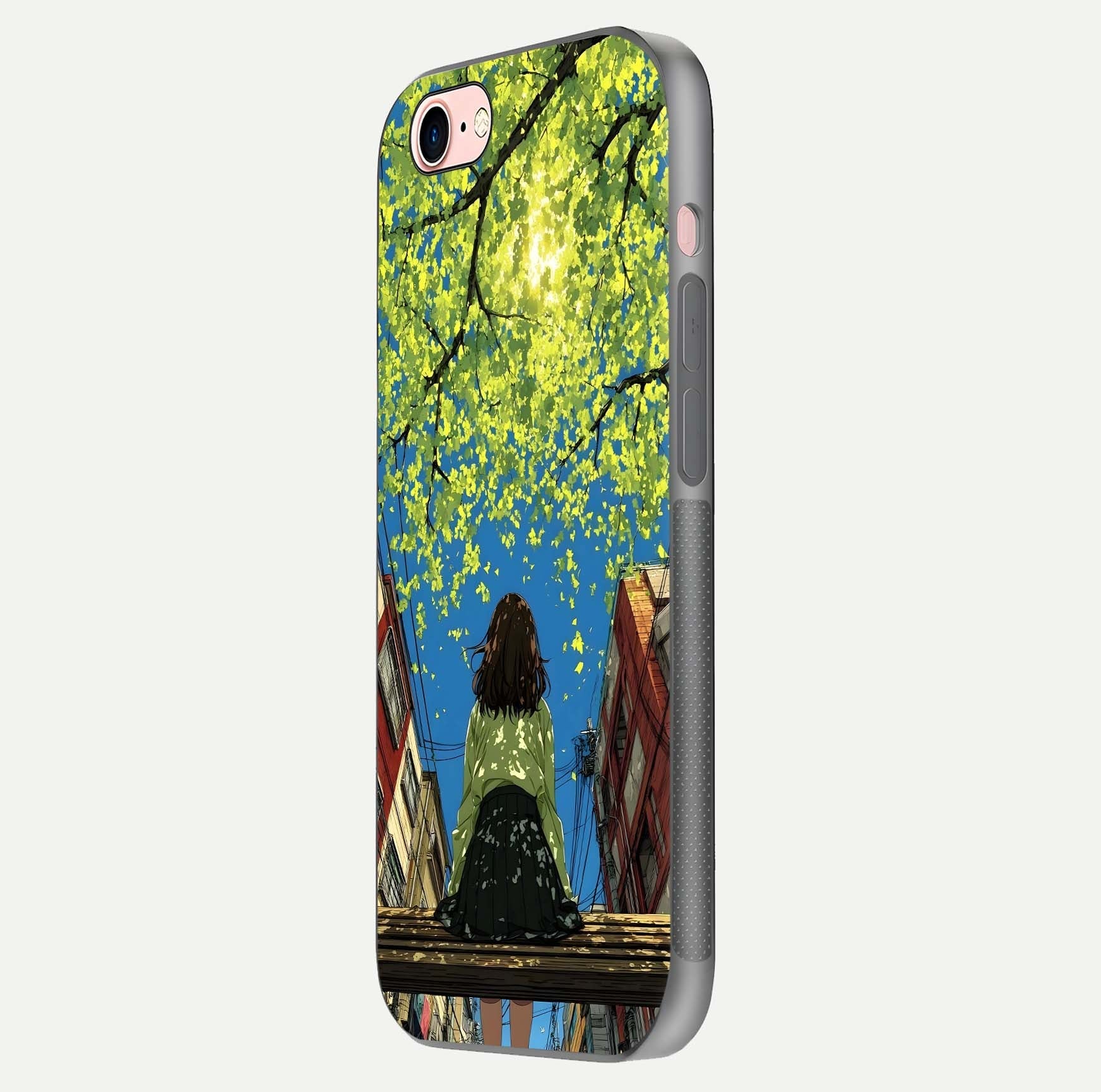 Golden Leaves Glow Glass Case for iPhone 6 Plus side-angle image showing reflection polish and elegant pattern