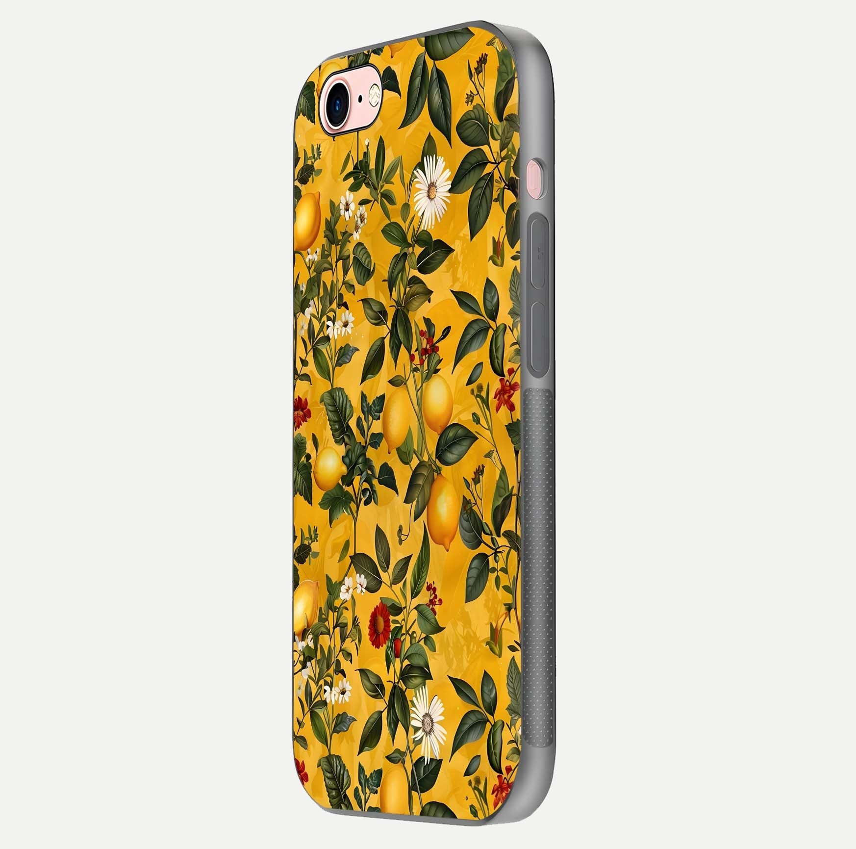 Golden Lemon Field Glass Case for iPhone 6 Plus side-angle image showing reflection clarity and juicy color tone
