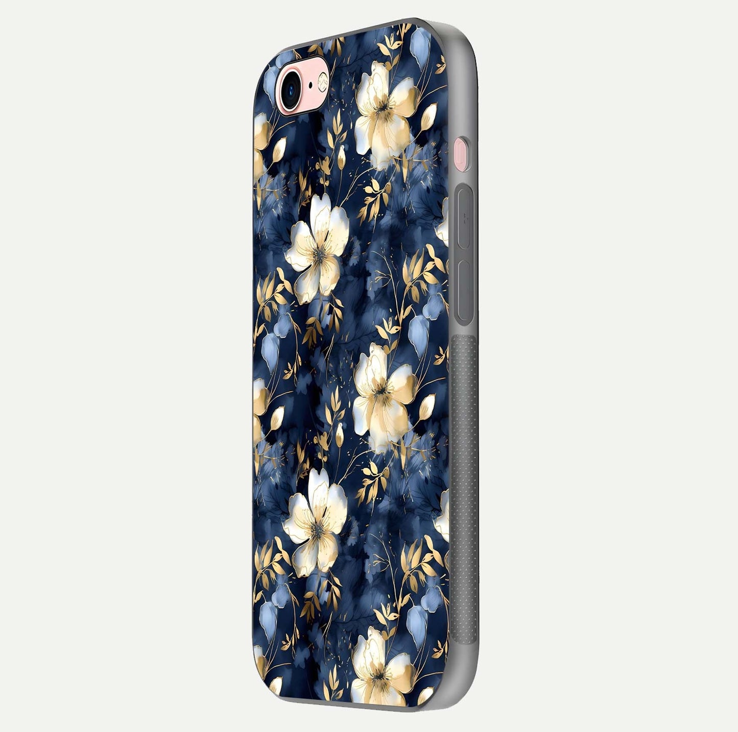 Golden Midnight Bloom Glass Case for iPhone 6 Plus side-angle image showing shine depth and elegant edge design