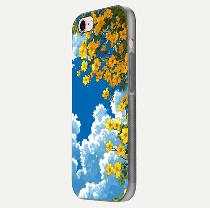 Golden Petal Sky Glass Case for iPhone 6 Plus side-angle image showing reflection depth and metallic floral tones