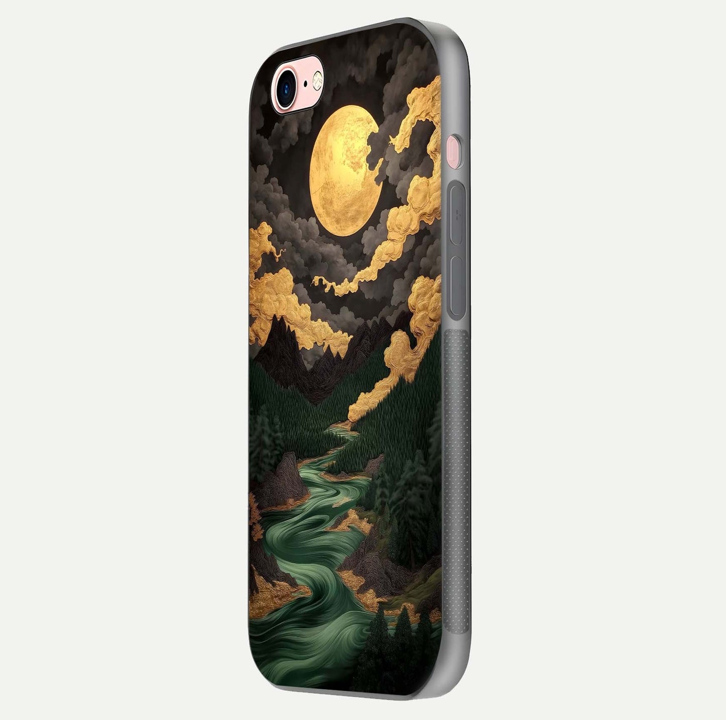Golden River Moon Glass Case for iPhone 6 Plus side-angle image showing reflection clarity and detailed nightscape