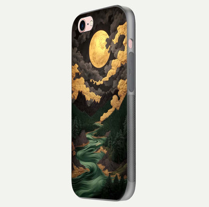 Golden River Moon Glass Case for iPhone 6 Plus side-angle image showing reflection clarity and detailed nightscape