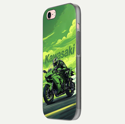 Green Kawasaki Glass Case for iPhone 6 Plus side-angle image showing reflection depth and metallic green accent