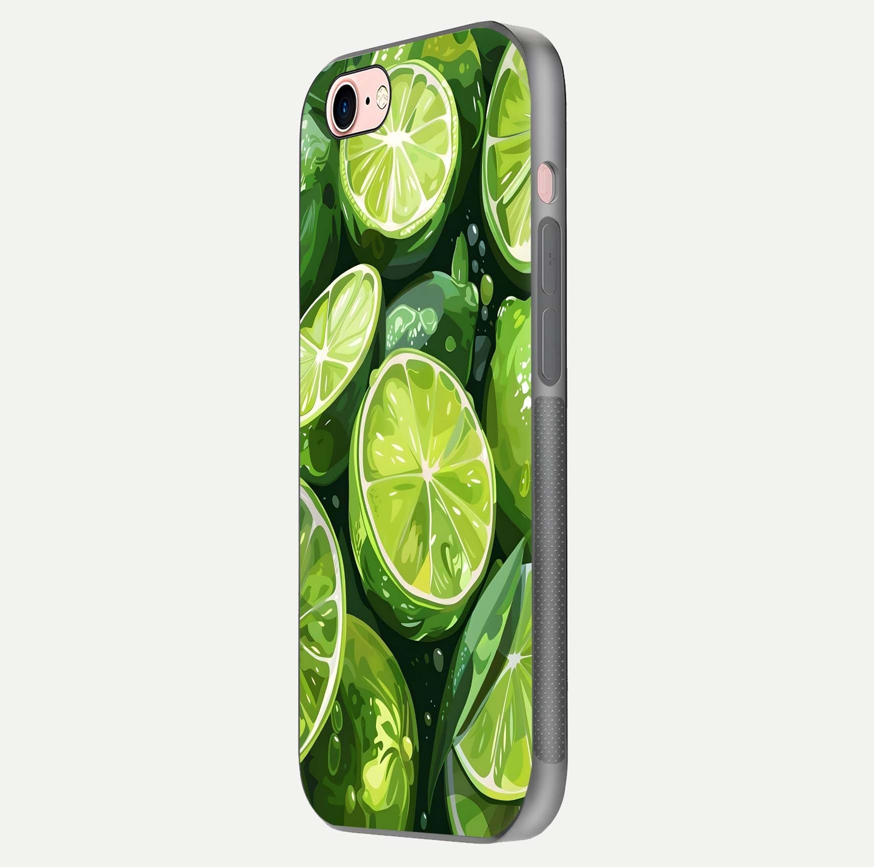 Green Lemon Glass Case for iPhone 6 Plus side-angle image showing reflection glow and juicy color tones