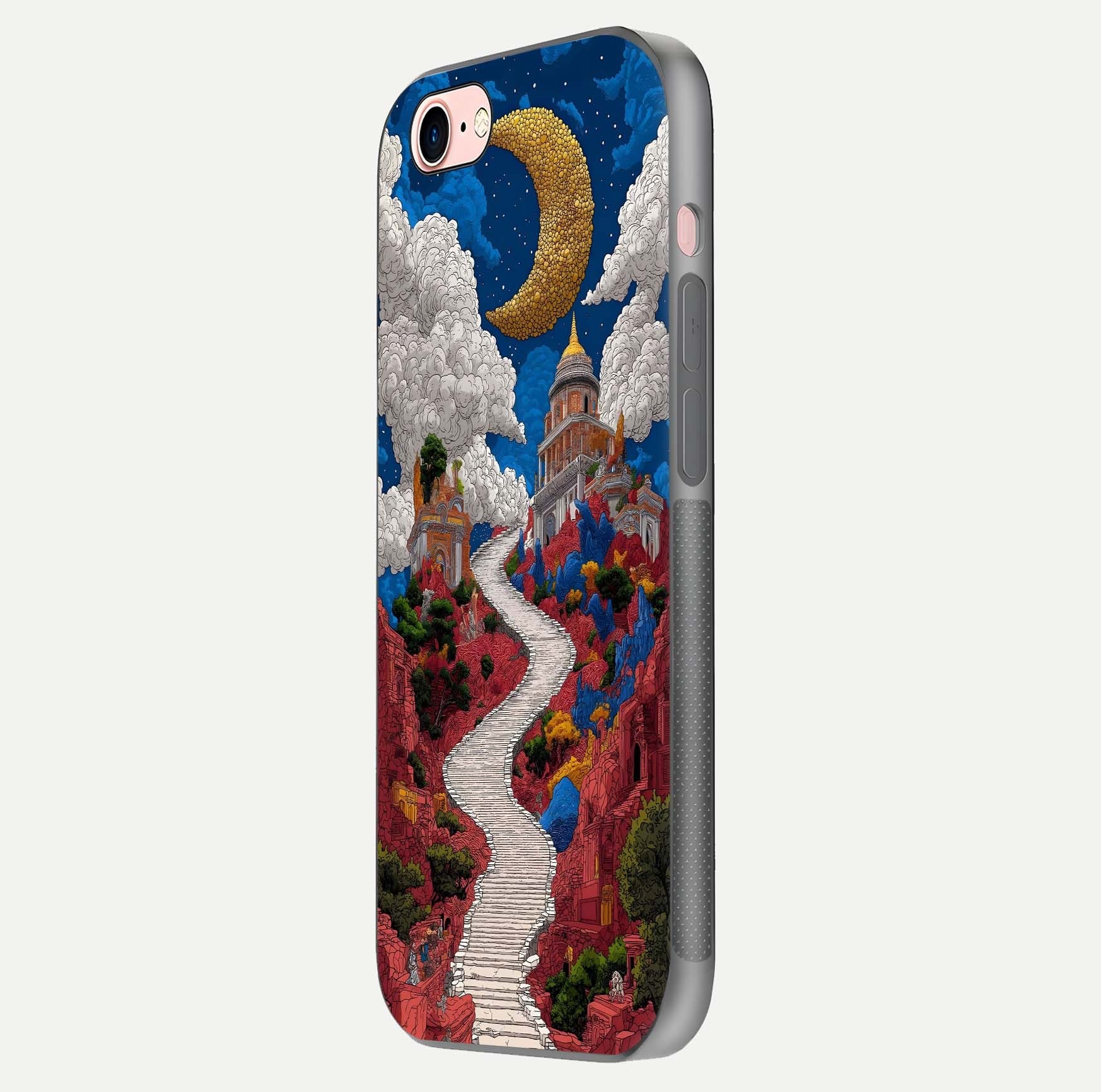 Heavenly Moon Path Glass Case for iPhone 6 Plus side-angle image showing reflection clarity and serene moon glow