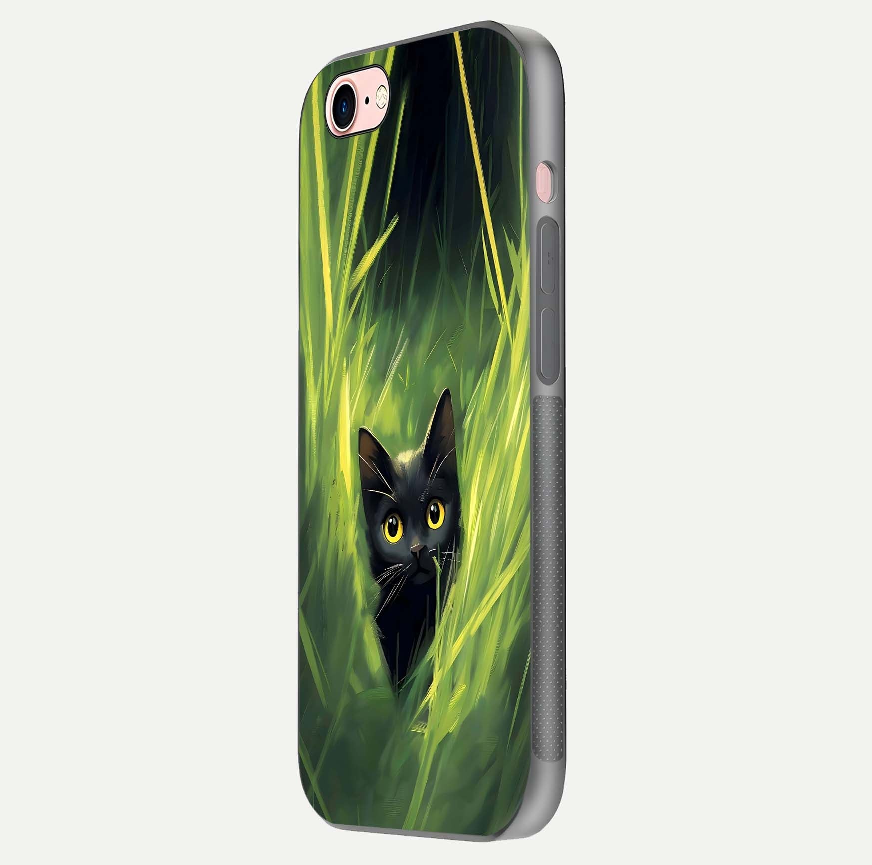 Hidden Cat Whisper Glass Case for iPhone 6 Plus side-angle image showing reflection glow and subtle artistic texture