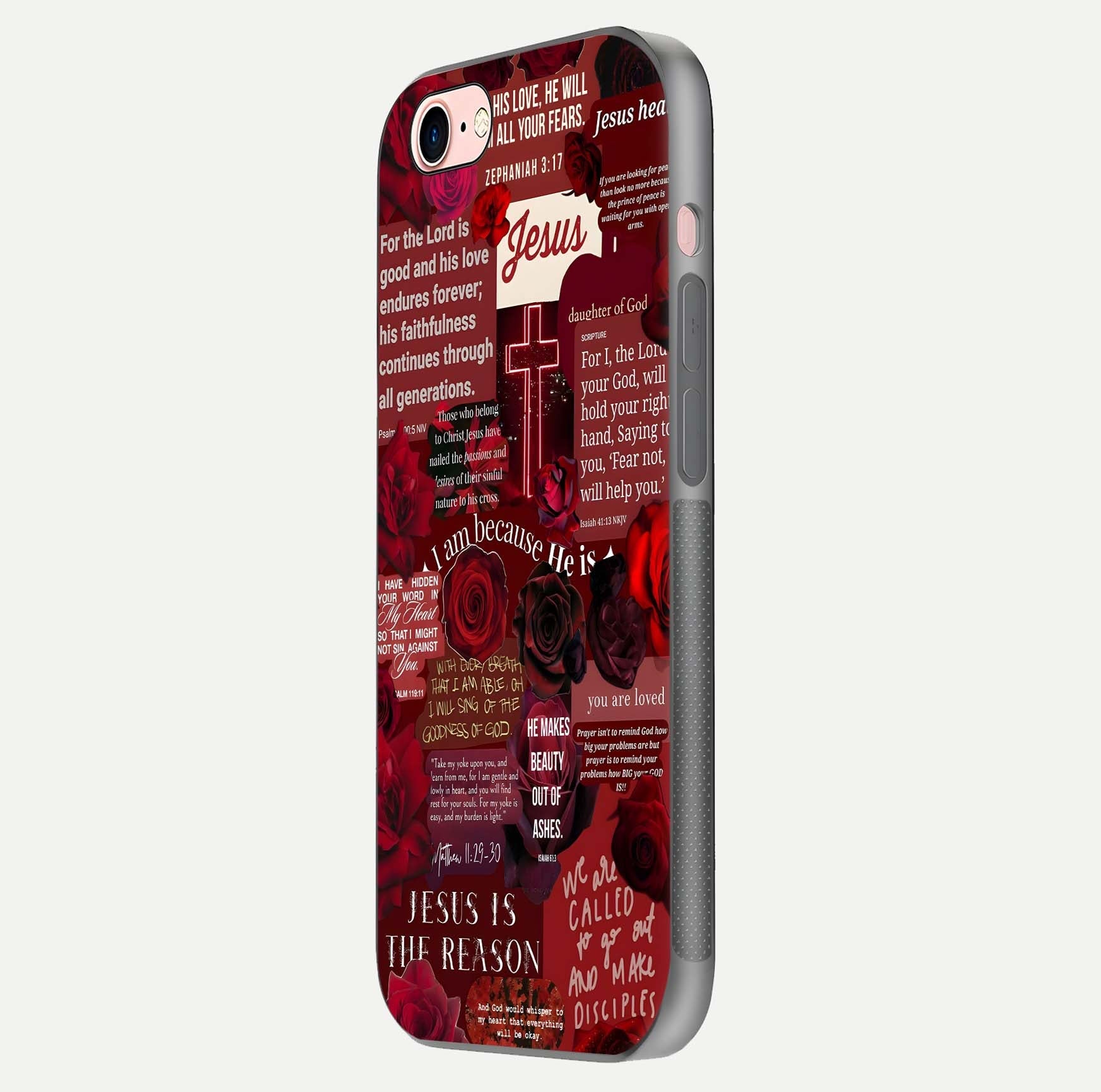 Jesus Love Heals Glass Case for iPhone 6 Plus side-angle image highlighting gloss depth and spiritual aura