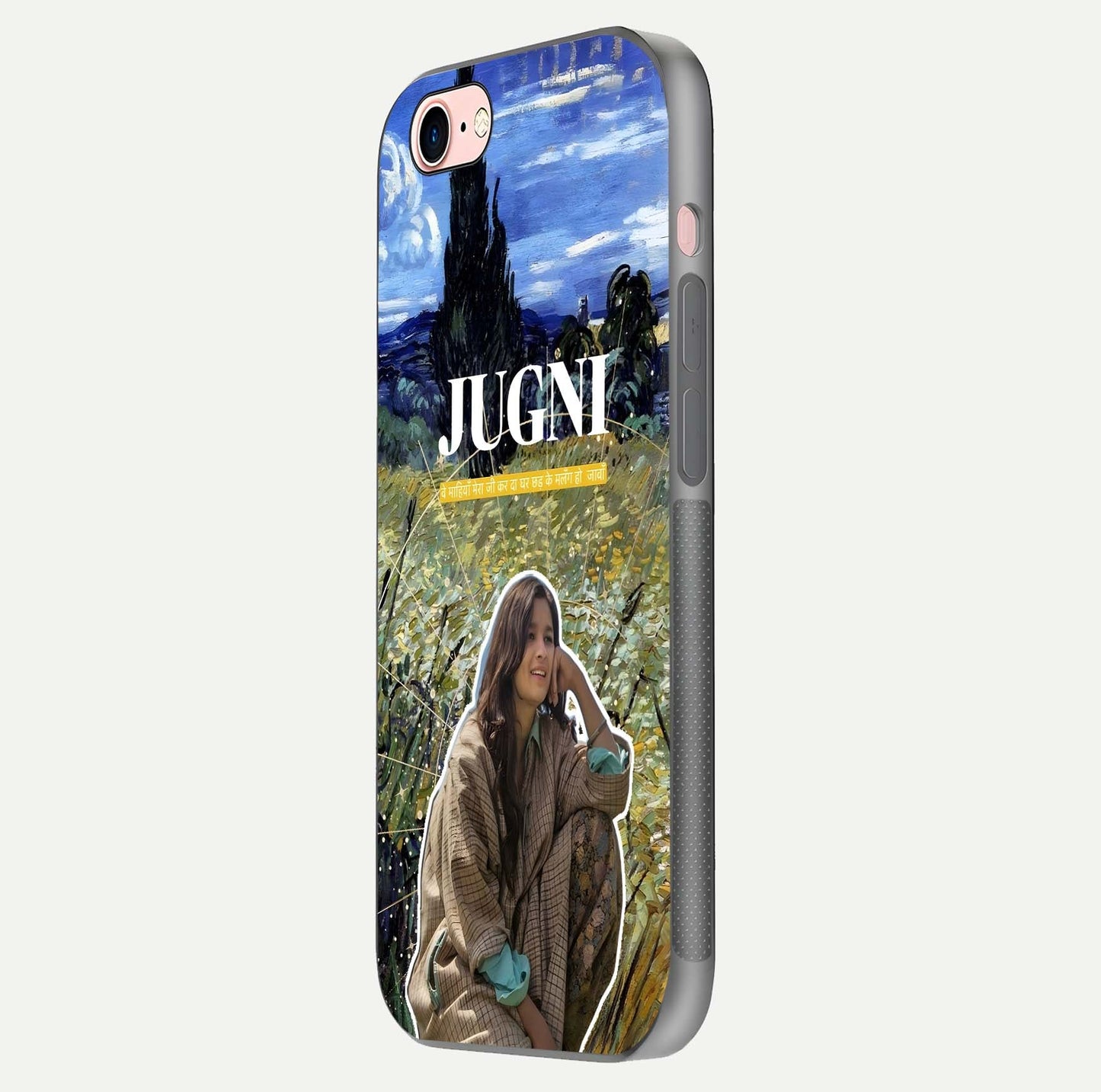 Jugni Soul Vibes Glass Case for iPhone 6 Plus side-angle image with stylish typography and HD finish