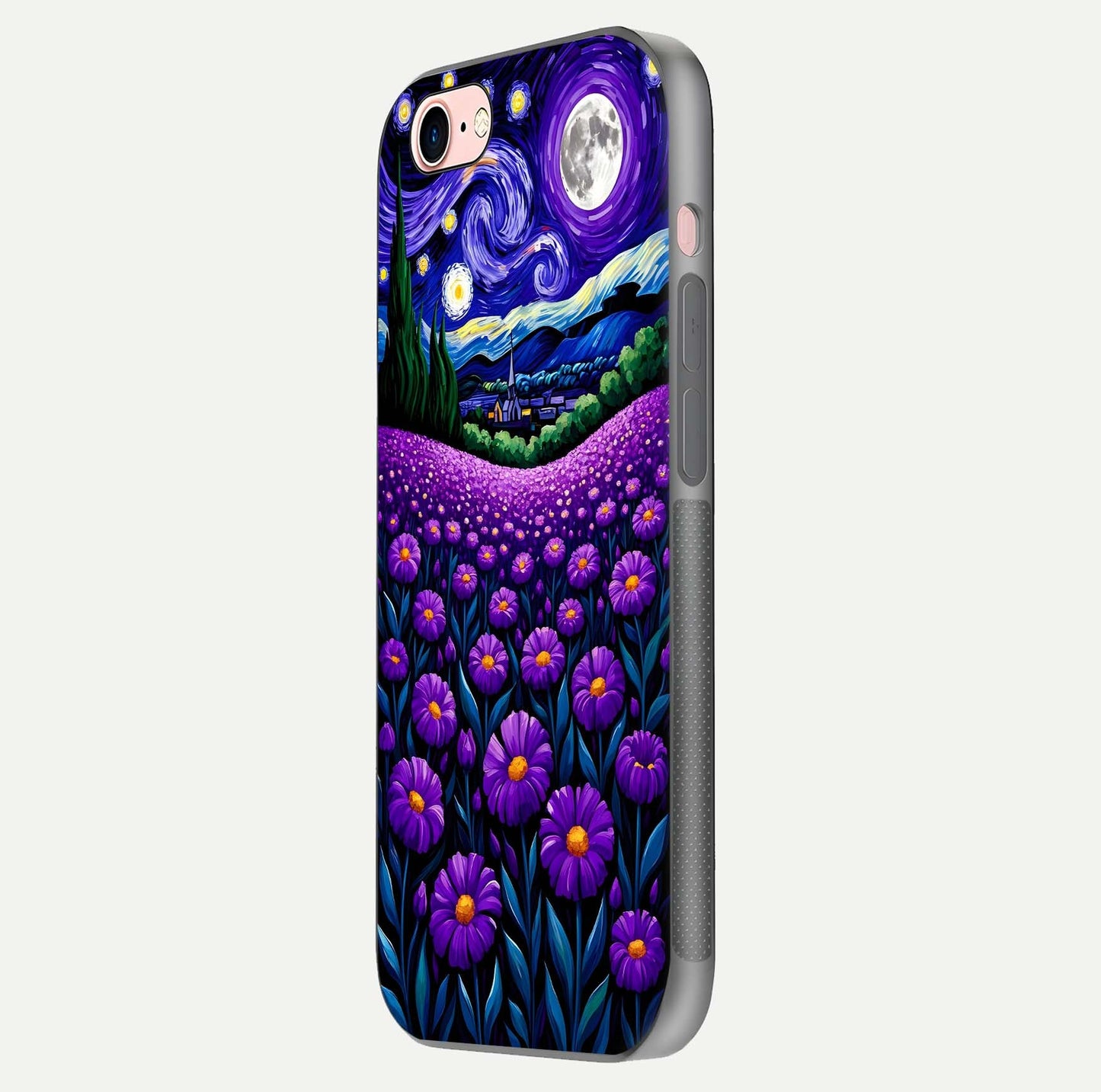 Lavender Moon Field Glass Case for iPhone 6 Plus side-angle image showing HD reflection and moonlit lavender art