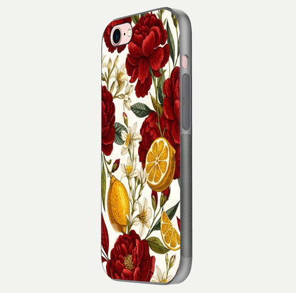 Lemon Rose Charm Glass Case for iPhone 6 Plus side-angle image revealing reflection depth and vibrant flower art