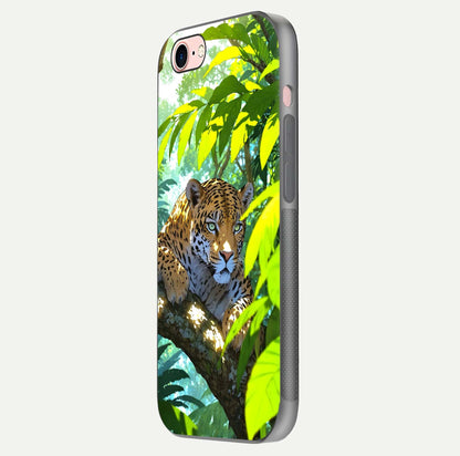 Leopard in Jungle Glass Case for iPhone 6 Plus side-angle shot emphasizing contrast and fierce design clarity