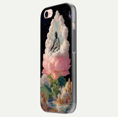 Lotus Divine Peace Glass Case for iPhone 6 Plus side-angle shot showing elegant shine and floral symmetry