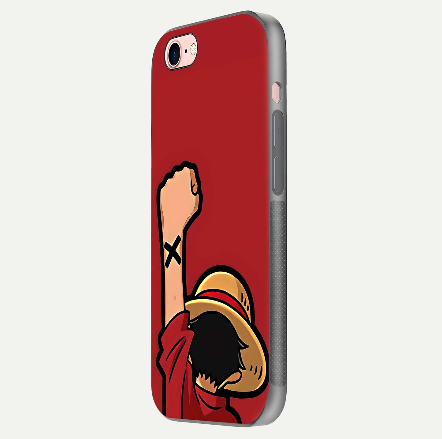 Luffy X Spirit Glass Case for iPhone 6 Plus side-angle image highlighting reflection strength and anime print