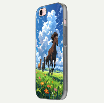 Majestic Horses Galloping Glass Case for iPhone 6 Plus side-angle shot emphasizing reflection and running artwork