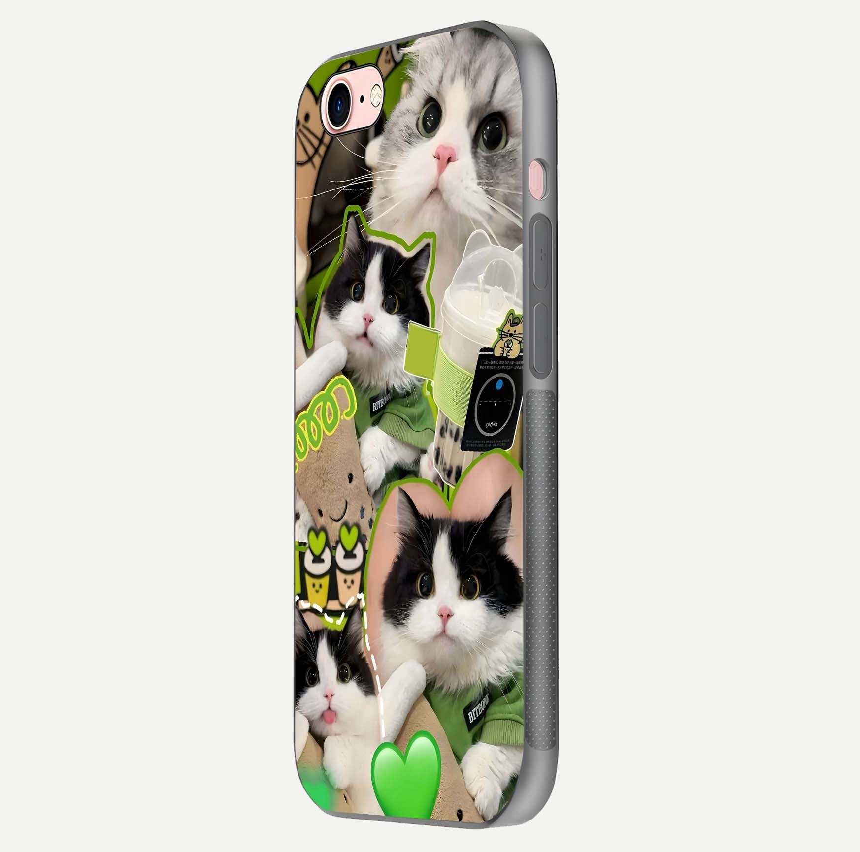 Matcha Cats Mood Glass Case for iPhone 6 Plus side-angle image showing shine clarity and cat pattern charm