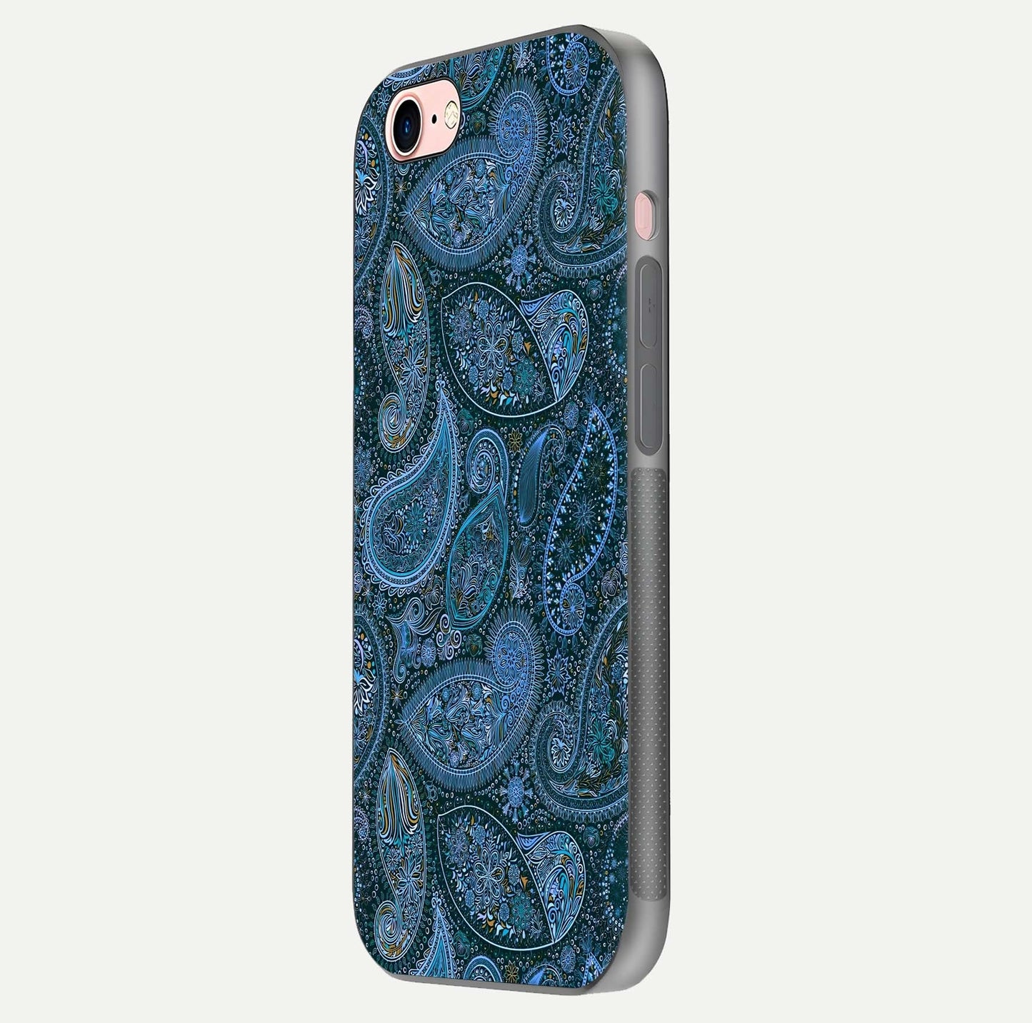 Midnight Paisley Glow Glass Case for iPhone 6 Plus side-angle image revealing reflective gloss and paisley art
