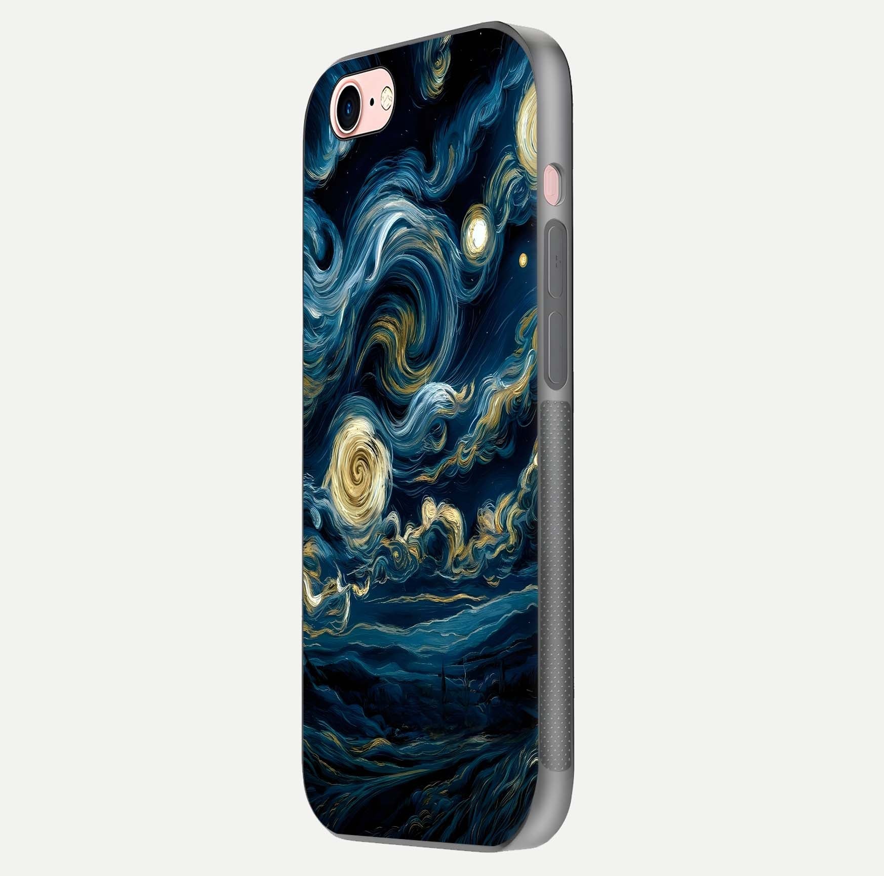 Midnight Sky Whirl Glass Case for iPhone 6 Plus side-angle image showing reflection depth and galaxy pattern