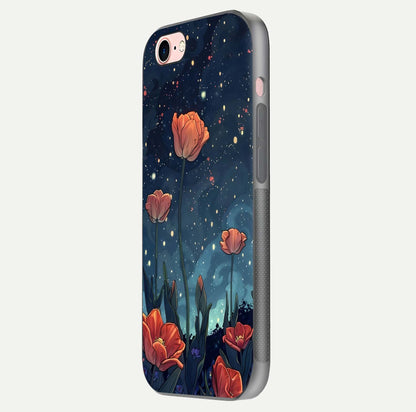 Midnight Tulip Glow Glass Case for iPhone 6 Plus side-angle image showing shine depth and flower artwork