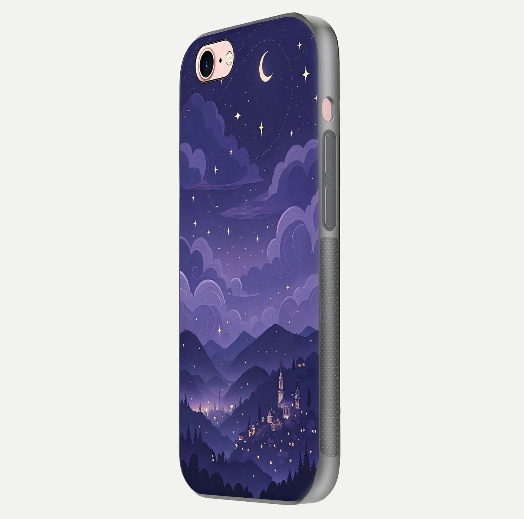 Minimal Night View Glass Case for iPhone 6 Plus side-angle image showing subtle reflection and urban design
