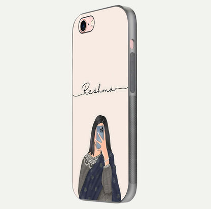 Mirror Mood Muse Custom Name Glass Case for iPhone 6 Plus side-angle image emphasizing glossy mirror texture