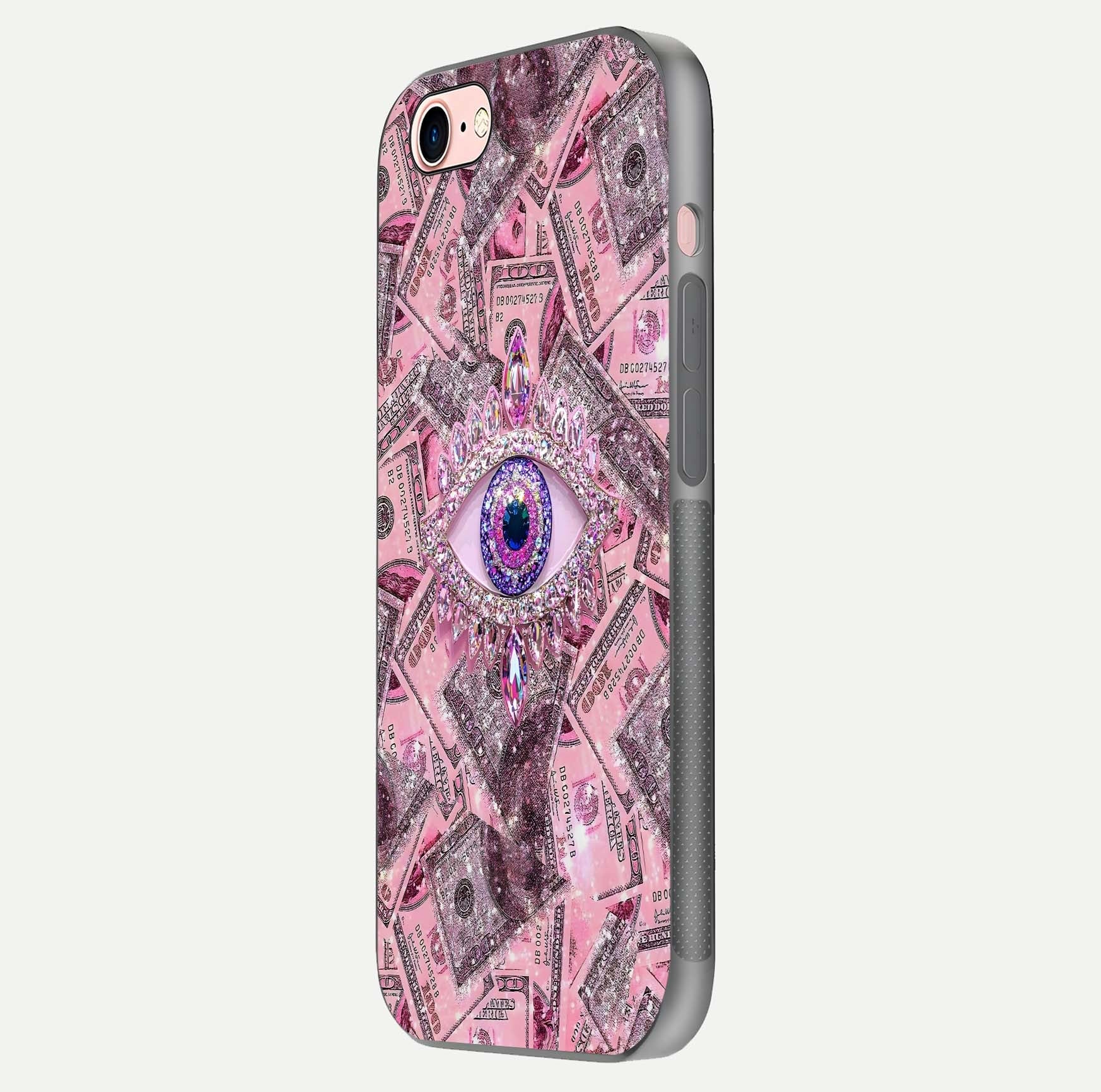 Money Eye Luxe Glass Case for iPhone 6 Plus side-angle image showing HD reflection and luxury print clarity
