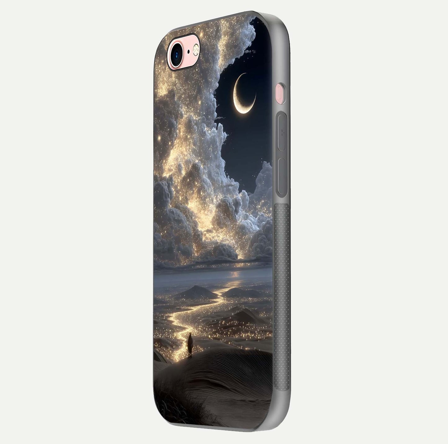 Moonlight Spark Path Glass Case for iPhone 6 Plus side-angle image showing reflection and moonlit detail