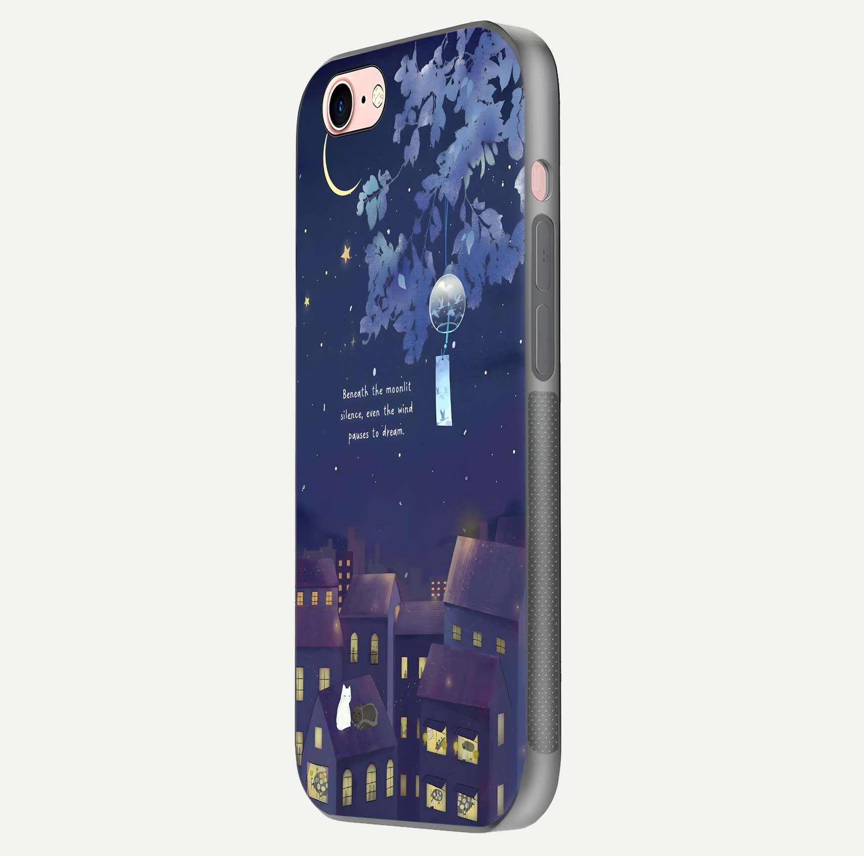 Moonlit Cat Silence Glass Case for iPhone 6 Plus side-angle image showing HD gloss and feline artwork detail