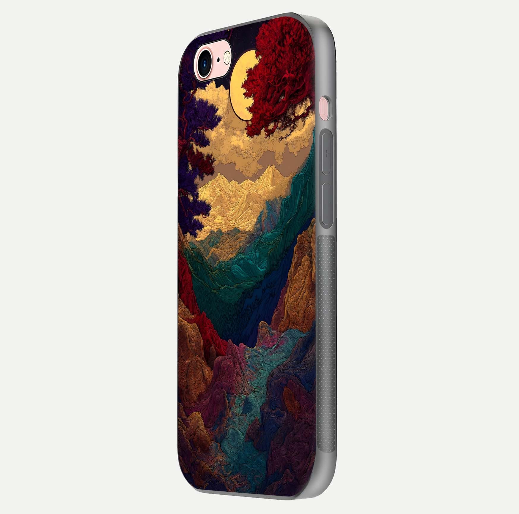 Mystic Valley Light Glass Case for iPhone 6 Plus side-angle image showing shine and peaceful hues