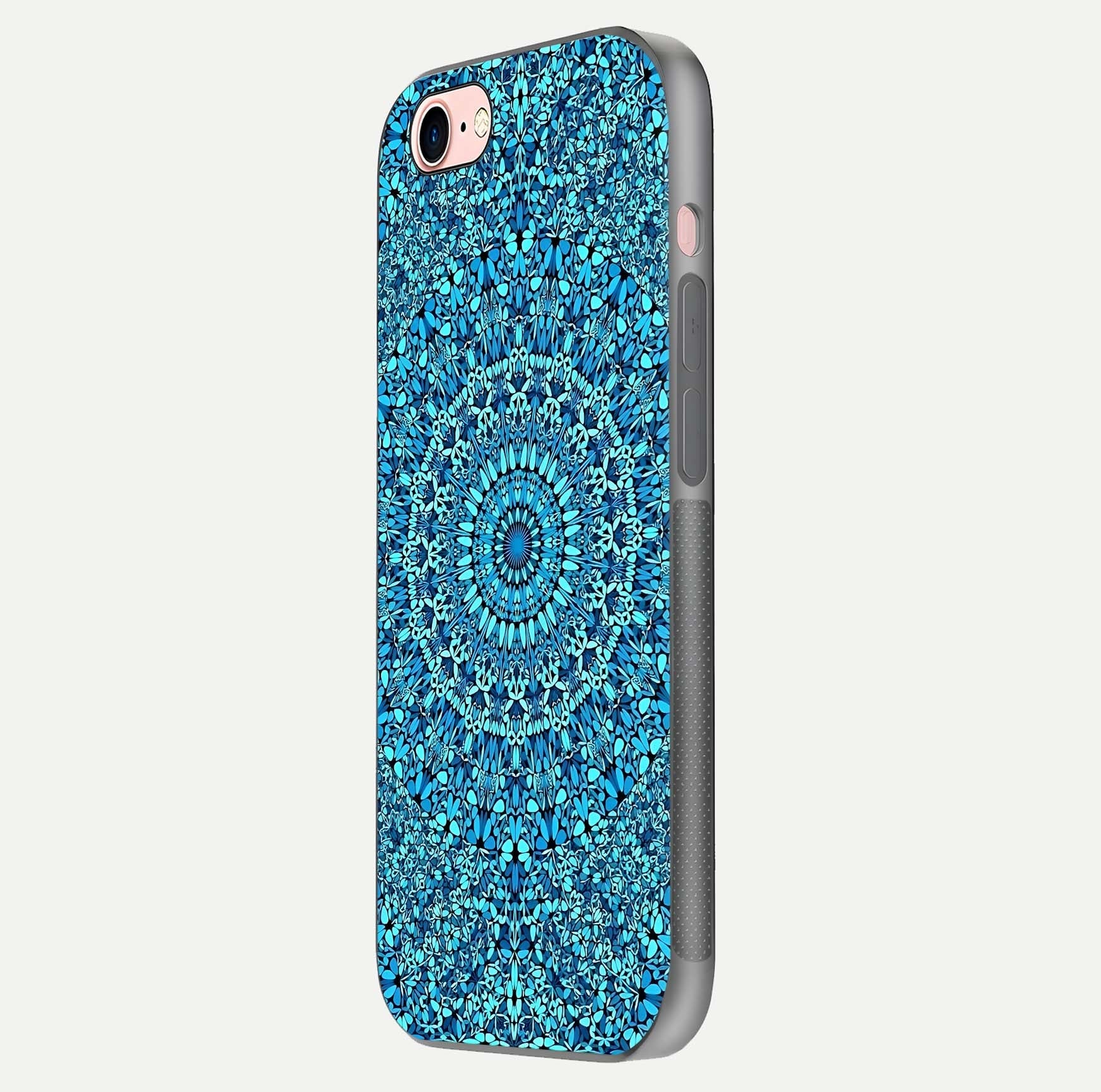 Ocean Bloom Mandala Glass Case for iPhone 6 Plus side-angle image showing reflection and detailed floral pattern
