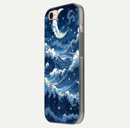 Ocean Moon Waves Glass Case for iPhone 6 Plus side-angle image showing shine and ocean gradient tones