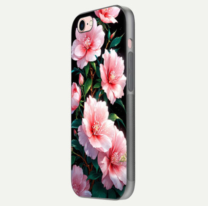 Peach Flower Glass Case for iPhone 6 Plus side-angle image showing gloss depth and peach blossom detail