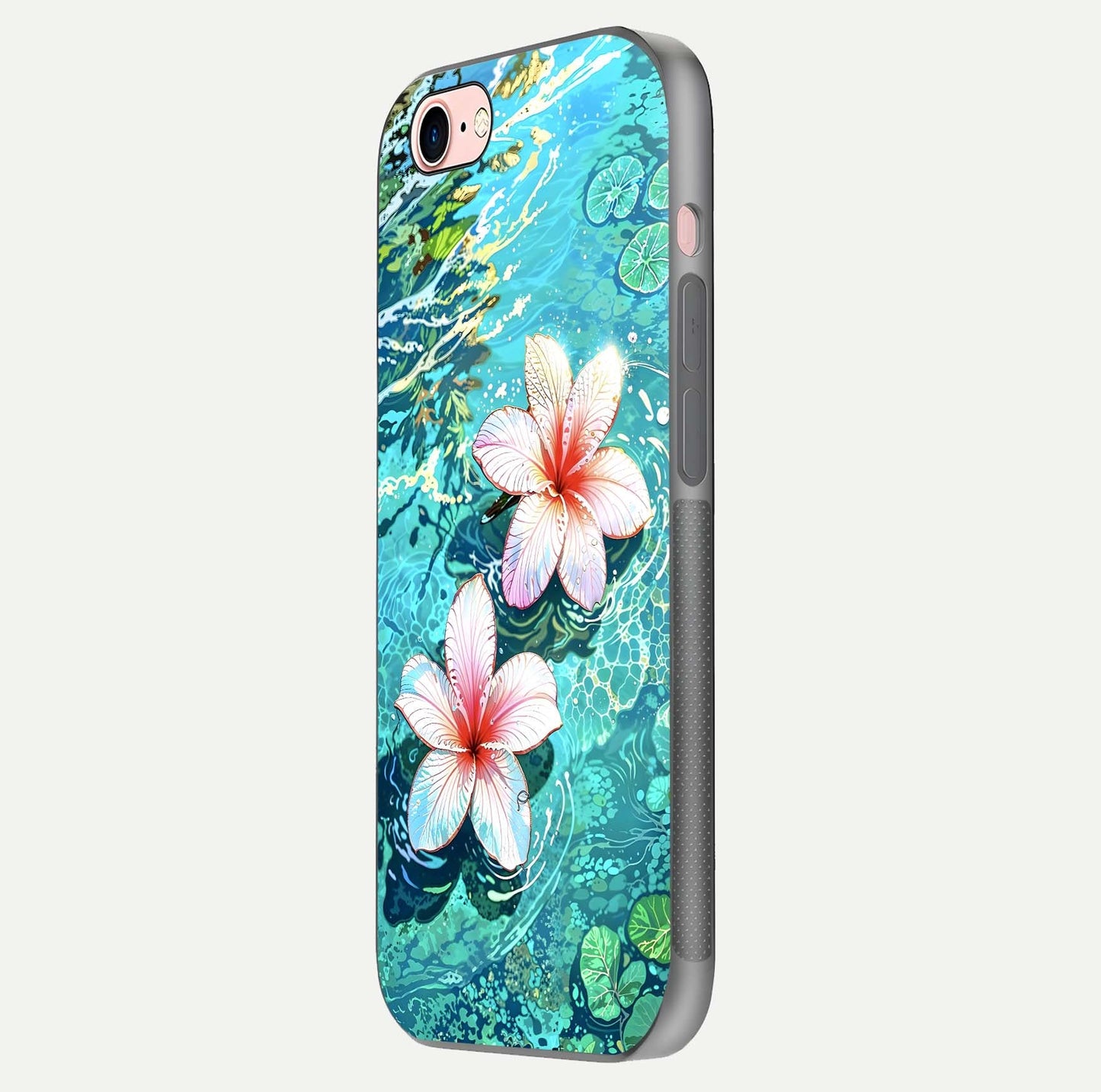 Pink Flowers in Water Glass Case for iPhone 6 Plus side-angle image showing reflection and depth of detail