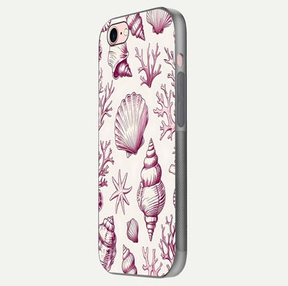 Pink Shells Outline Glass Case for iPhone 6 Plus side-angle image showing shine and intricate outline texture