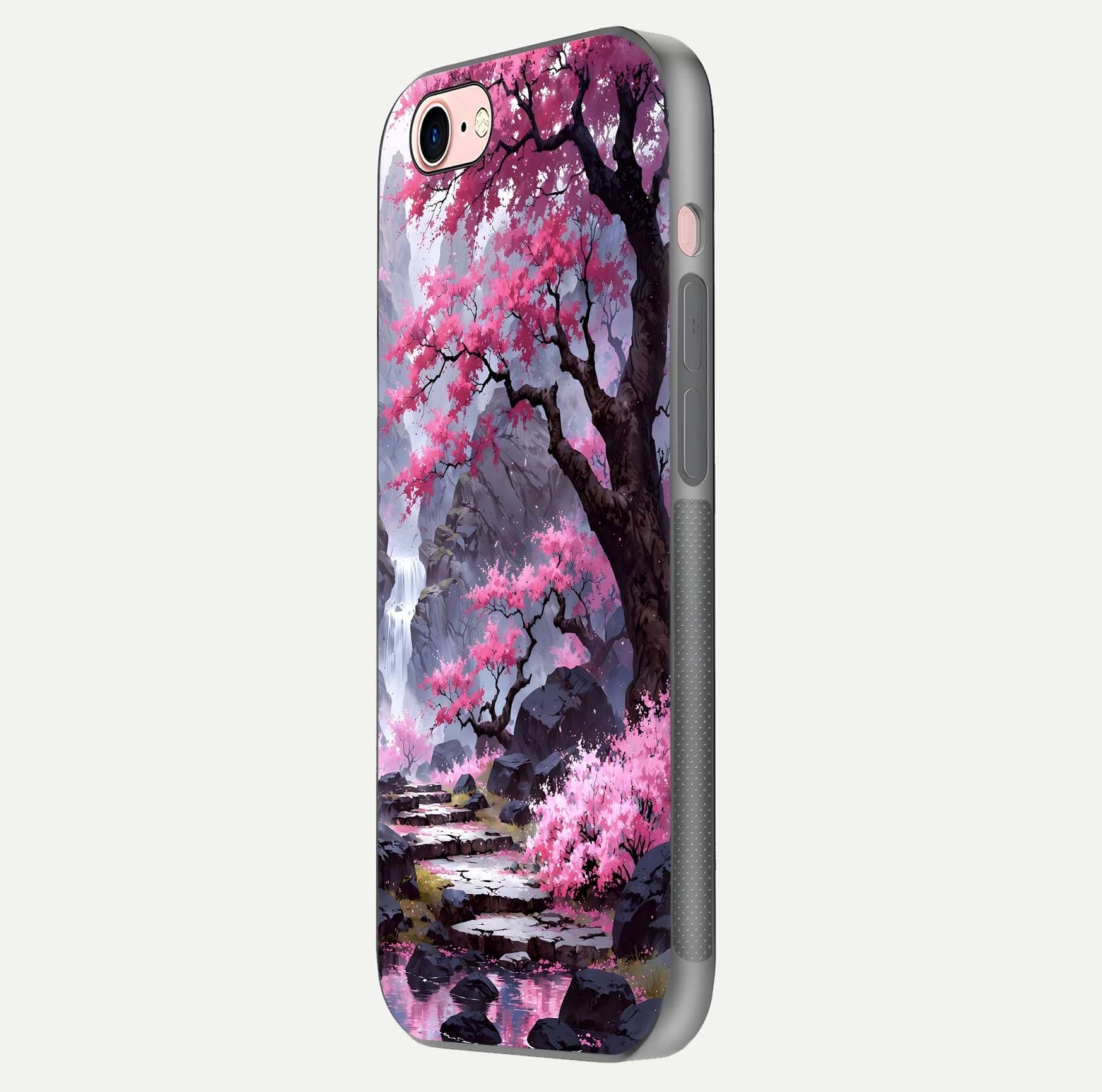 Pinkish Scenery Glass Case for iPhone 6 Plus side-angle image showing depth, gloss, and scenic details