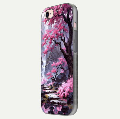 Pinkish Scenery Glass Case for iPhone 6 Plus side-angle image showing depth, gloss, and scenic details
