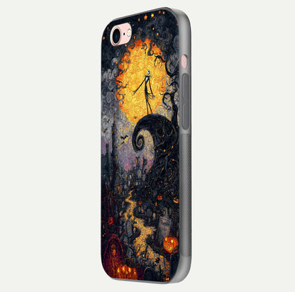 Pumpkin Moon Night Glass Case for iPhone 6 Plus side-angle image showing reflection depth and pumpkin pattern
