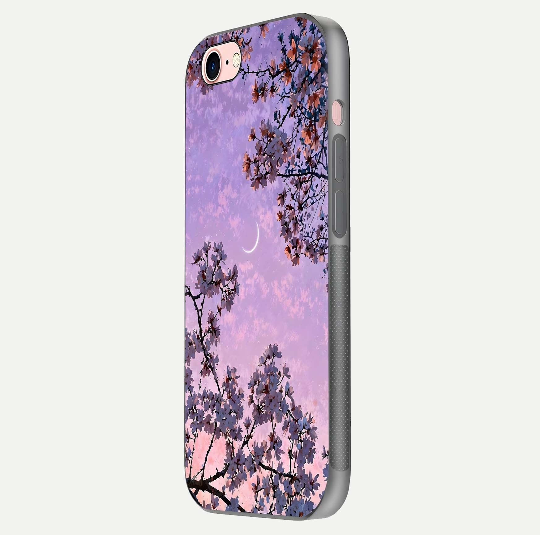 Purple Serenity Moon Glass Case for iPhone 6 Plus side-angle image showing reflection and lunar art precision
