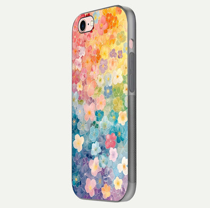 Rainbow Blossom Burst Glass Case for iPhone 6 Plus side-angle image showing reflection and floral burst detail