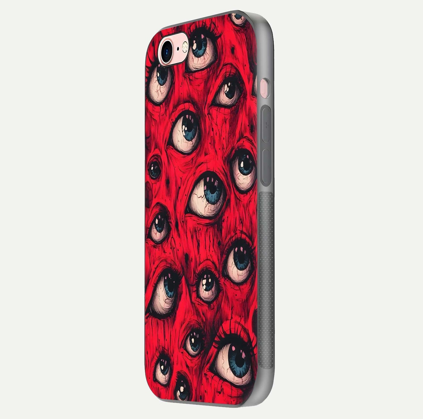 Red Eyes Pattern Glass Case for iPhone 6 Plus side-angle image showing shine, detail, and red tone clarity